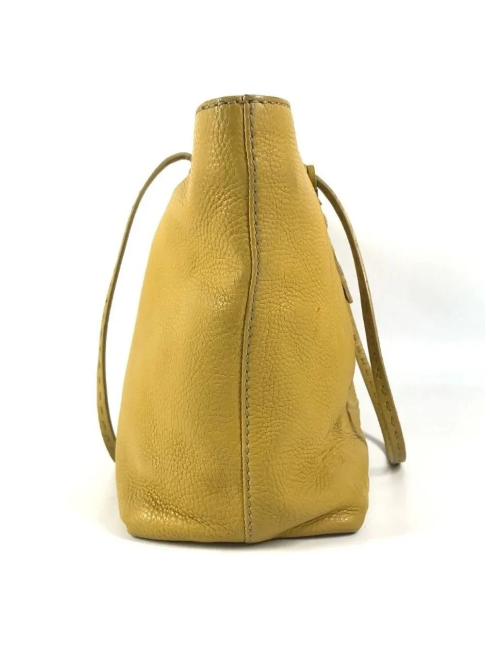 Fendi Shoulder Bag Selleria Logo Horse Pattern Leather Yellow